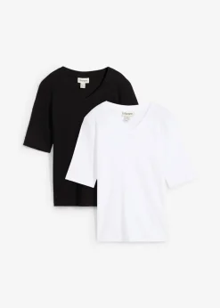 bonprix bonprix Básicos|Camisetas>Camiseta de canalé (2 unidades) Negro-blanco