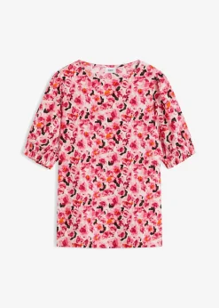 bonprix bonprix Camisetas>Camiseta de crepé borken con mangas abullonadas, media manga rosa cristal con flores