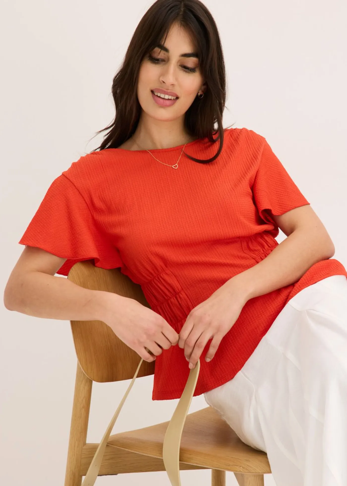 bonprix bonprix Camisetas>Camiseta de crepé de punto con nido de abeja fresa