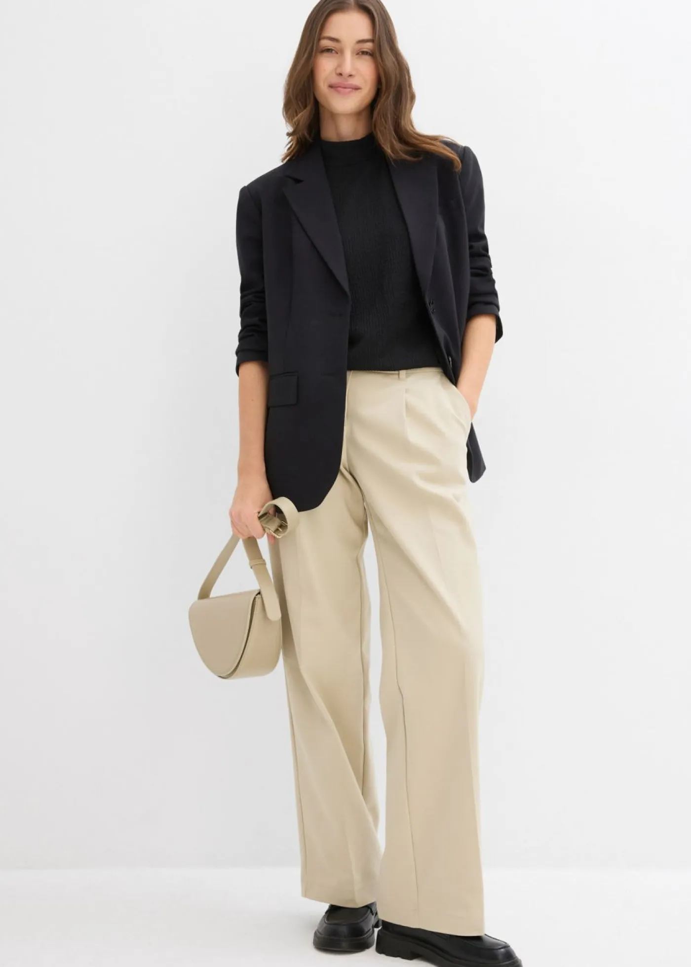 bonprix bonprix Camisetas>Camiseta de crepé estructurado Negro