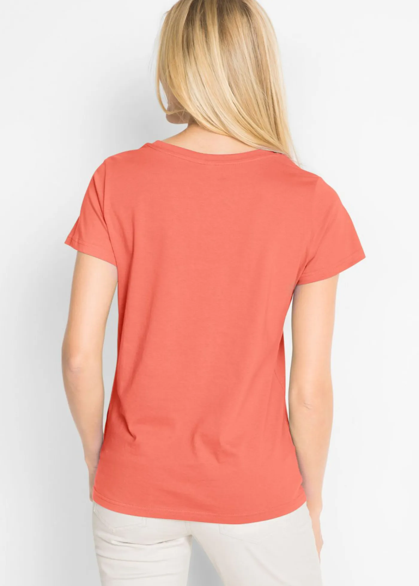 bonprix bonprix Básicos|Camisetas>Camiseta de cuello redondo y manga corta (5 unidades) Salmón/azur/amarillo limón claro/esmeralda/blanco