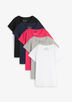 Mujer bonprix bonprix Camiseta de cuello redondo y manga corta (5 unidades)