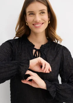 Mujer bonprix bonprix Camiseta de encaje con mangas abullonadas