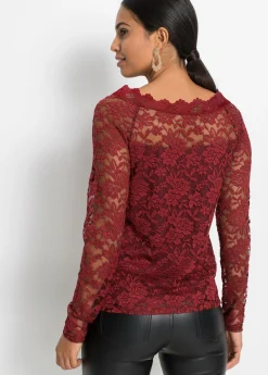 Mujer bonprix bonprix Camiseta de encaje con manga larga