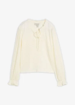 bonprix bonprix Camisetas|Novedades>Camiseta de encaje con mangas abullonadas Blanco lana