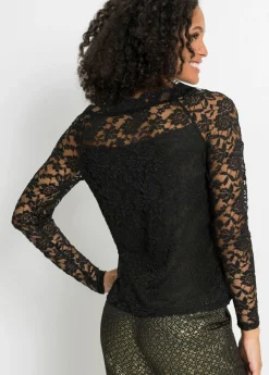 Mujer bonprix bonprix Camiseta de encaje con manga larga