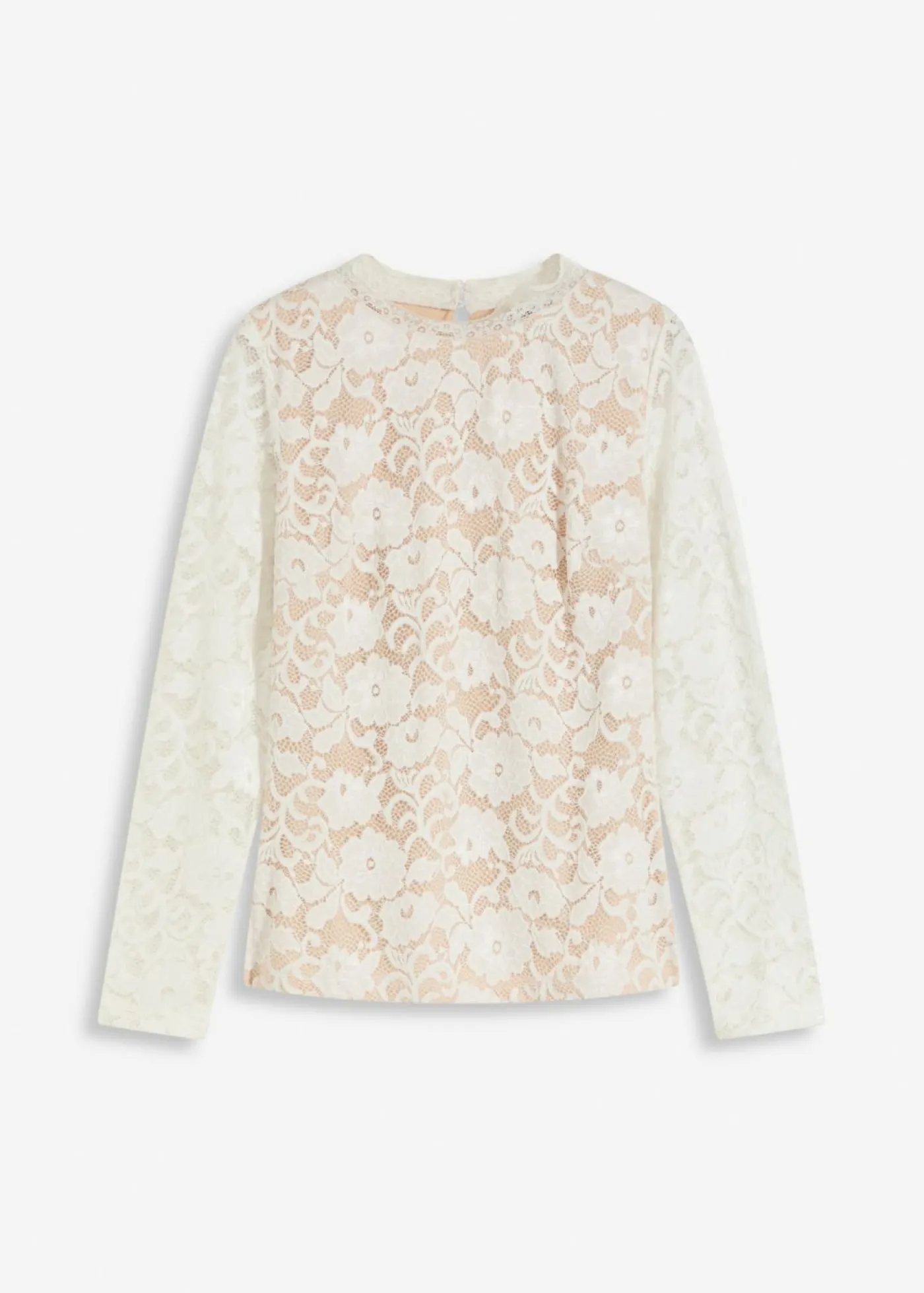 bonprix bonprix Camisetas|Novedades>Camiseta de encaje de manga larga Blanco lana