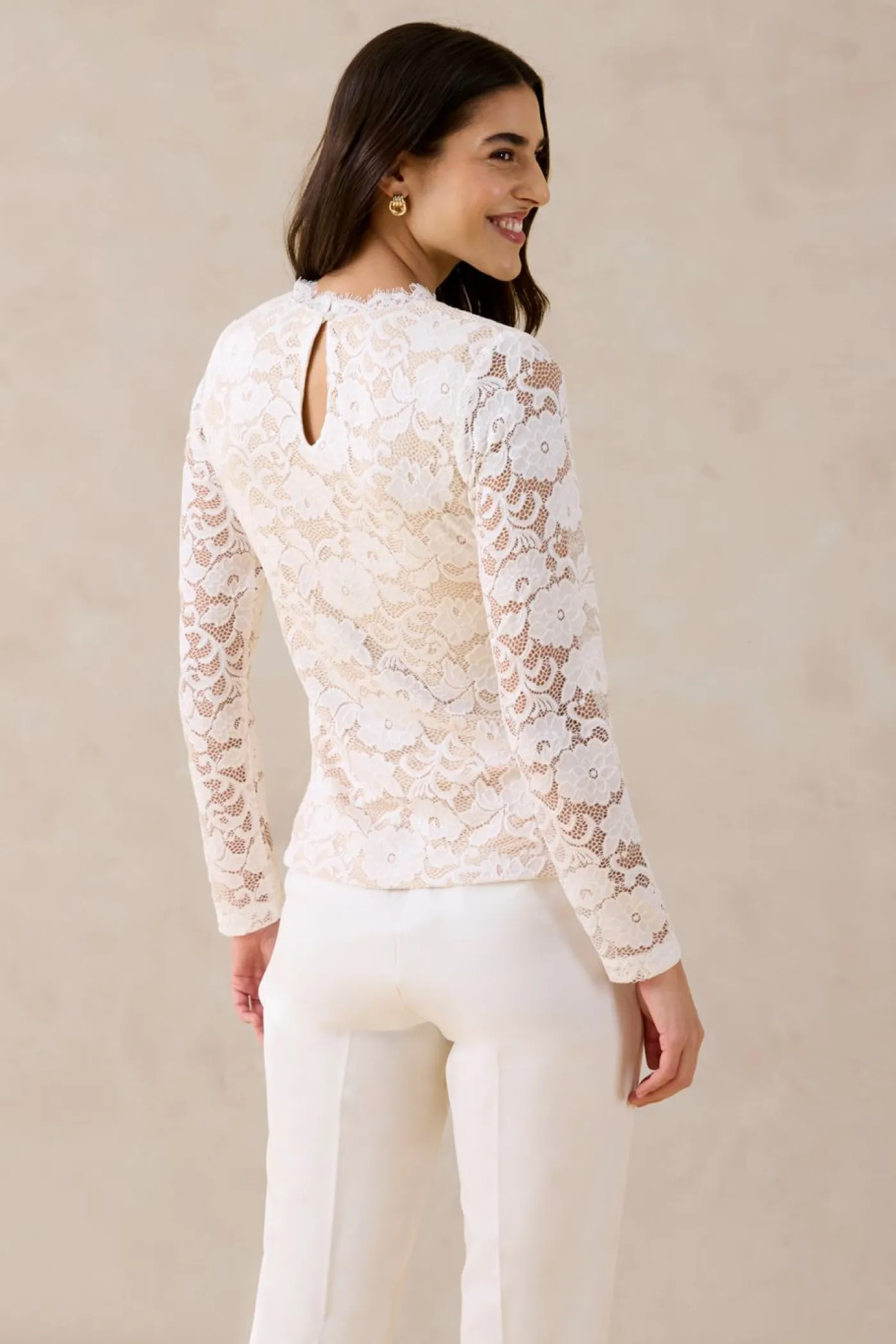 bonprix bonprix Camisetas|Novedades>Camiseta de encaje de manga larga Blanco lana