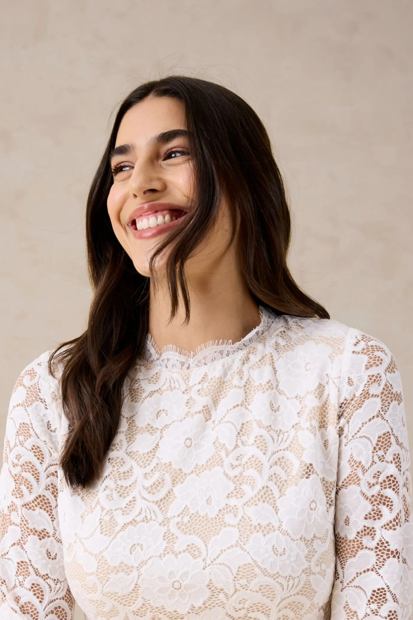 bonprix bonprix Camisetas|Novedades>Camiseta de encaje de manga larga Blanco lana