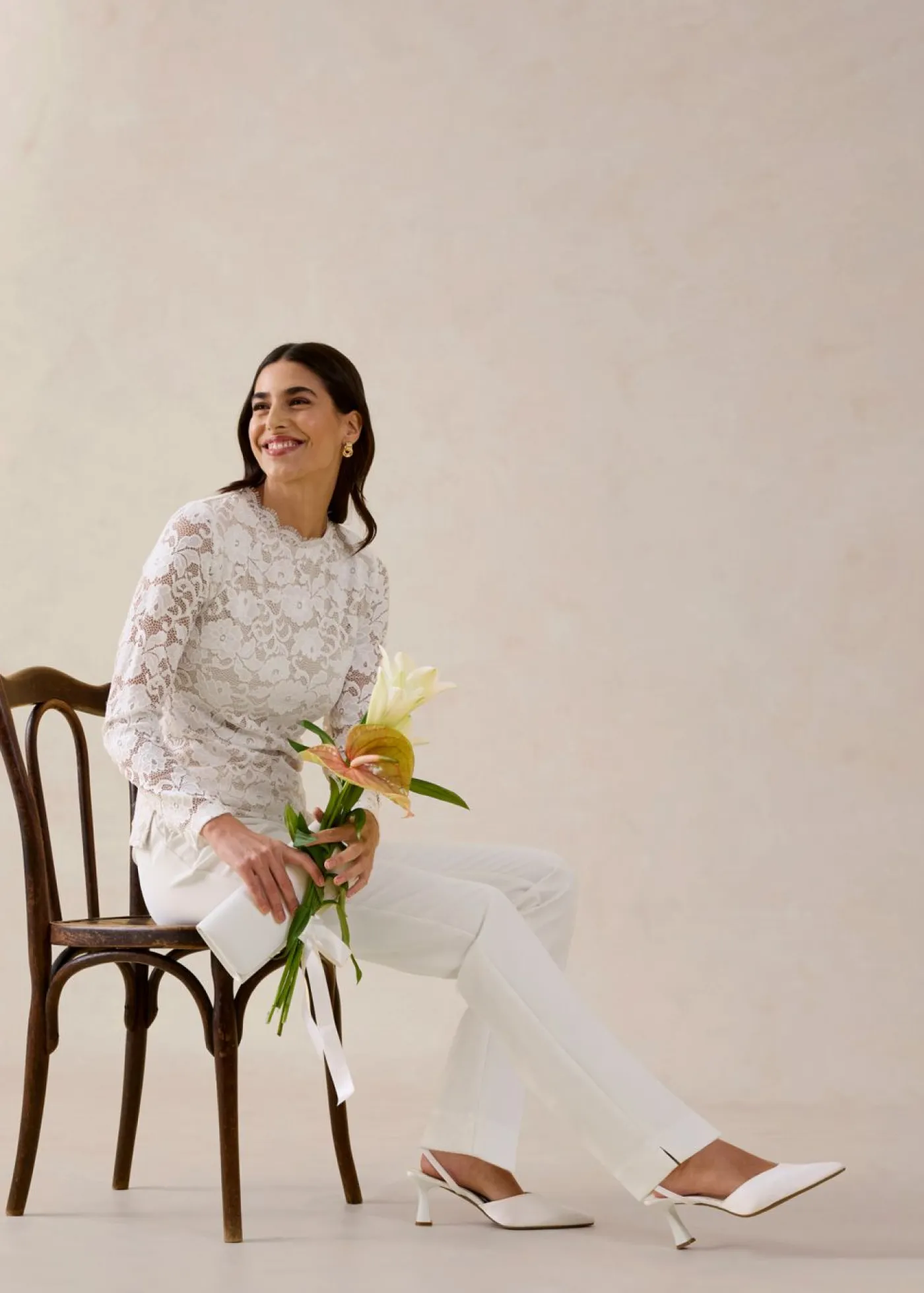 bonprix bonprix Camisetas|Novedades>Camiseta de encaje de manga larga Blanco lana