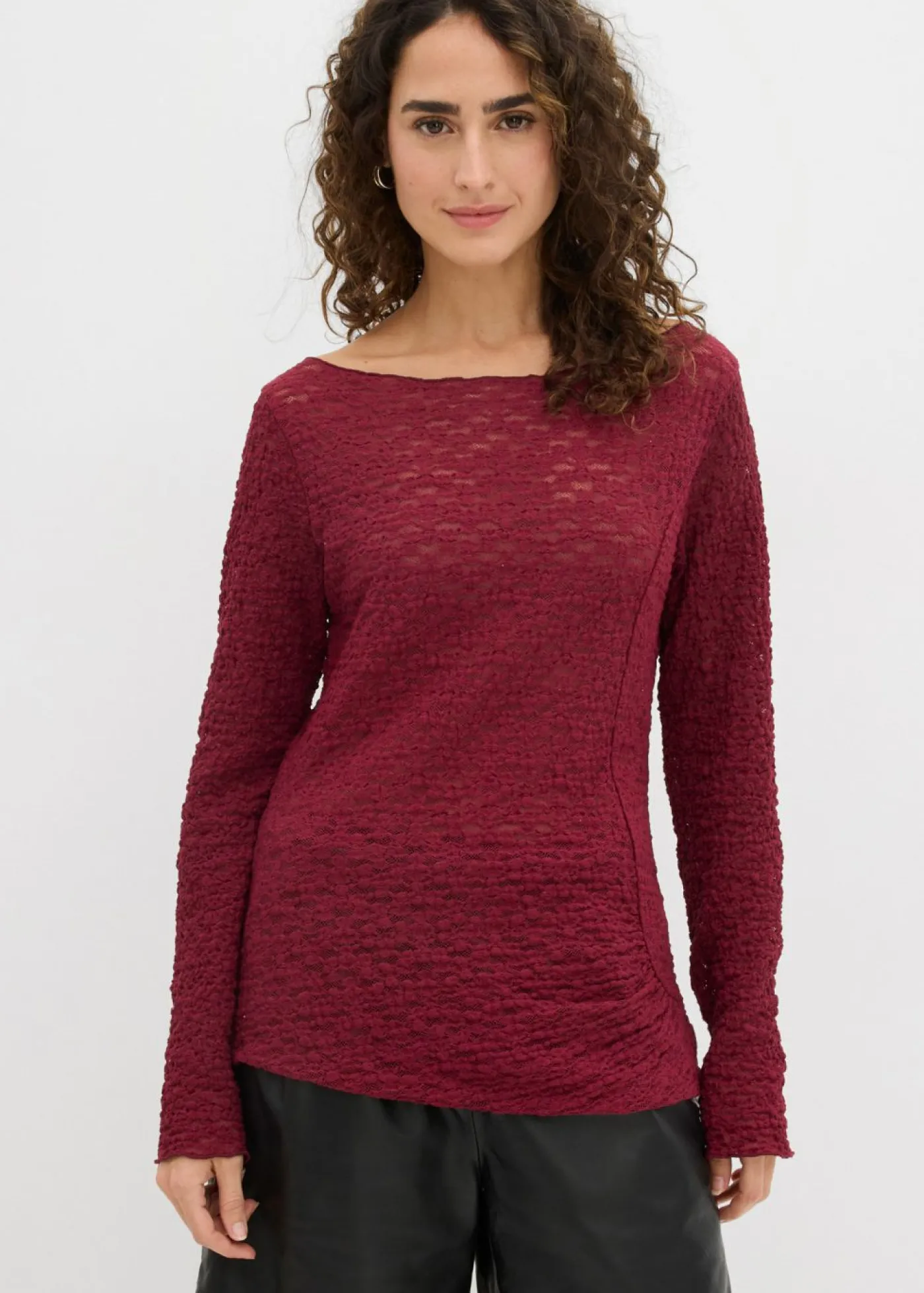 bonprix bonprix Camisetas>Camiseta de encaje de manga larga mora oscuro