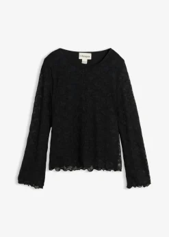 bonprix bonprix Ropa 9 A 16 Años·Camisetas Y Camisas>Camiseta de encaje de manga larga Negro