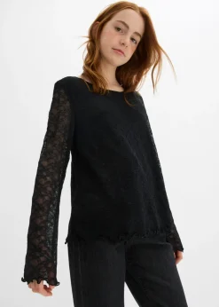 bonprix bonprix Ropa 9 A 16 Años·Camisetas Y Camisas>Camiseta de encaje de manga larga Negro