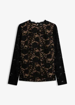 bonprix bonprix Camisetas|Novedades>Camiseta de encaje de manga larga Negro