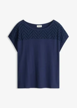 bonprix bonprix Camisetas|Novedades>Camiseta de encaje de viscosa suave Azul marino