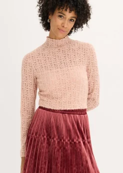 Mujer bonprix bonprix Camiseta de encaje y cuello vuelto