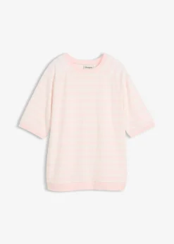 bonprix bonprix Básicos|Camisetas>Camiseta de felpa suave rosa claro-blanco lana con rayas