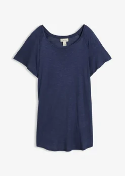 bonprix bonprix Camisetas>Camiseta de hilo flameado con mangas de murciélago Azul oscuro