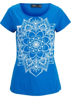 bonprix bonprix Camisetas>Camiseta de hilo flameado de manga corta Azul con estampado gráfico
