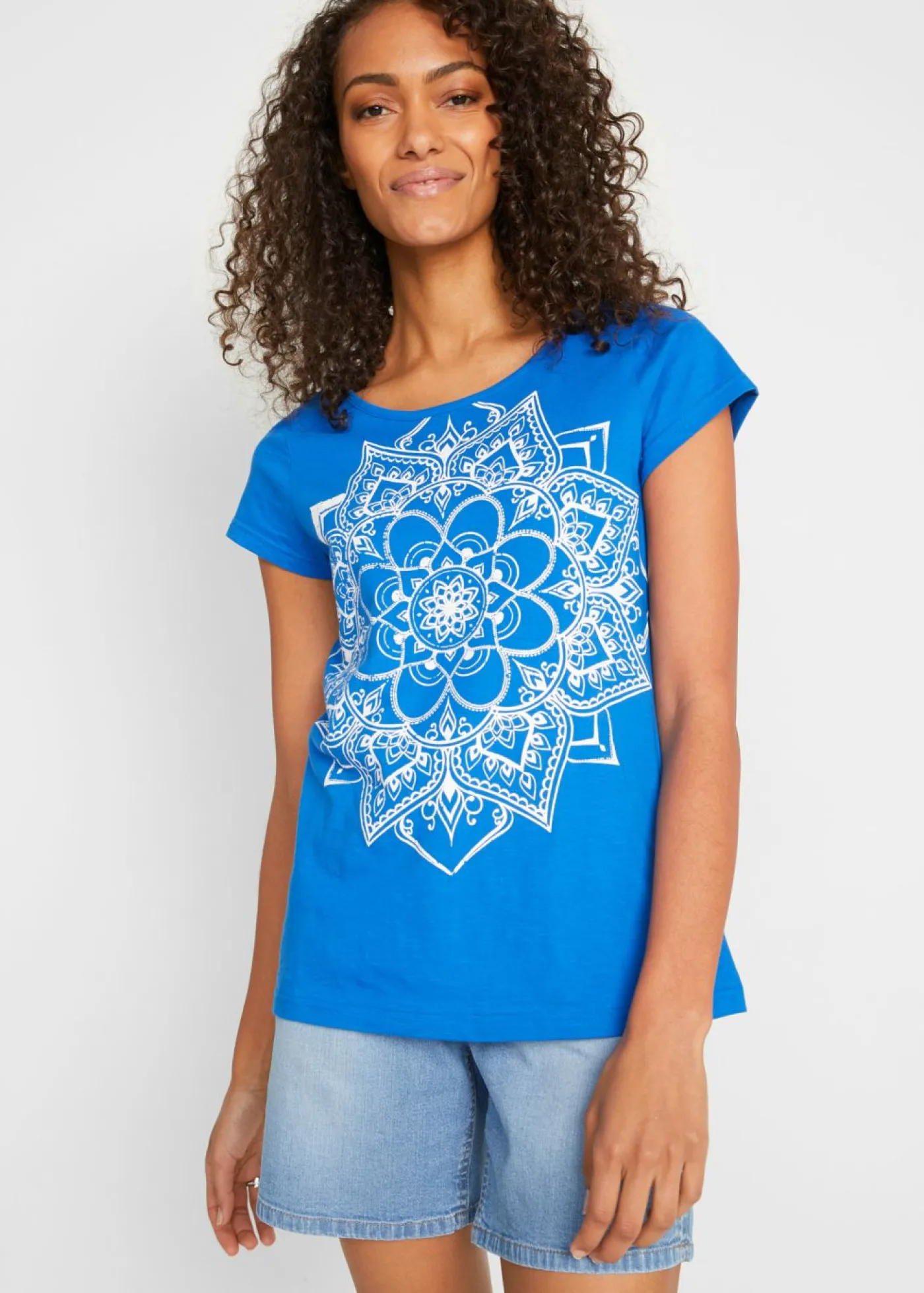 bonprix bonprix Camisetas>Camiseta de hilo flameado de manga corta Azul con estampado gráfico