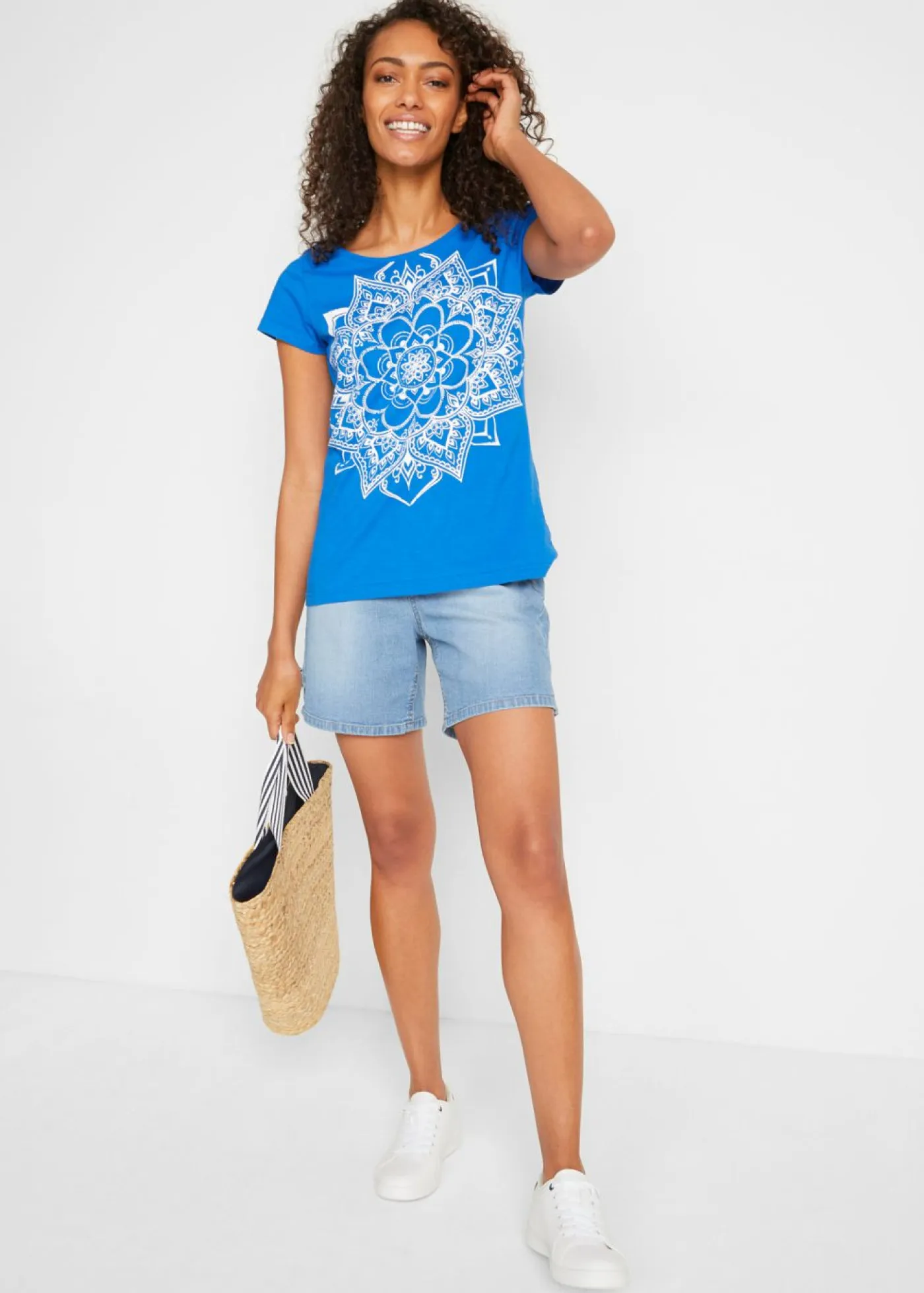 bonprix bonprix Camisetas>Camiseta de hilo flameado de manga corta Azul con estampado gráfico