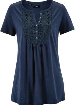 Mujer bonprix bonprix Camiseta de hilo flameado de algodón con manga corta