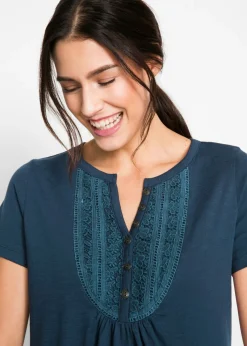 Mujer bonprix bonprix Camiseta de hilo flameado de algodón con manga corta