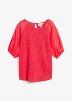 bonprix bonprix Premium|Camisetas>Camiseta de lino con mangas abullonadas rosa paraíso