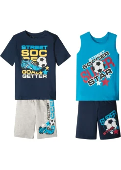 bonprix bonprix Ropa 9 A 16 Años·Camisetas|Ropa 9 A 16 Años·Shorts>Camiseta de manga corta + camiseta sin mangas + bermudas para niño (4 piezas) azul marino / huevo de pato / gris claro moteado