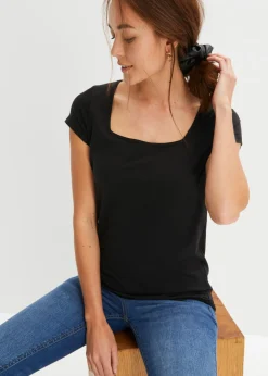 bonprix bonprix Básicos|Camisetas>Camiseta de manga corta con escote cuadrado Negro