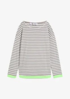 bonprix bonprix Camisetas>Camiseta de manga larga Plata mate/gris de rayas horizontales