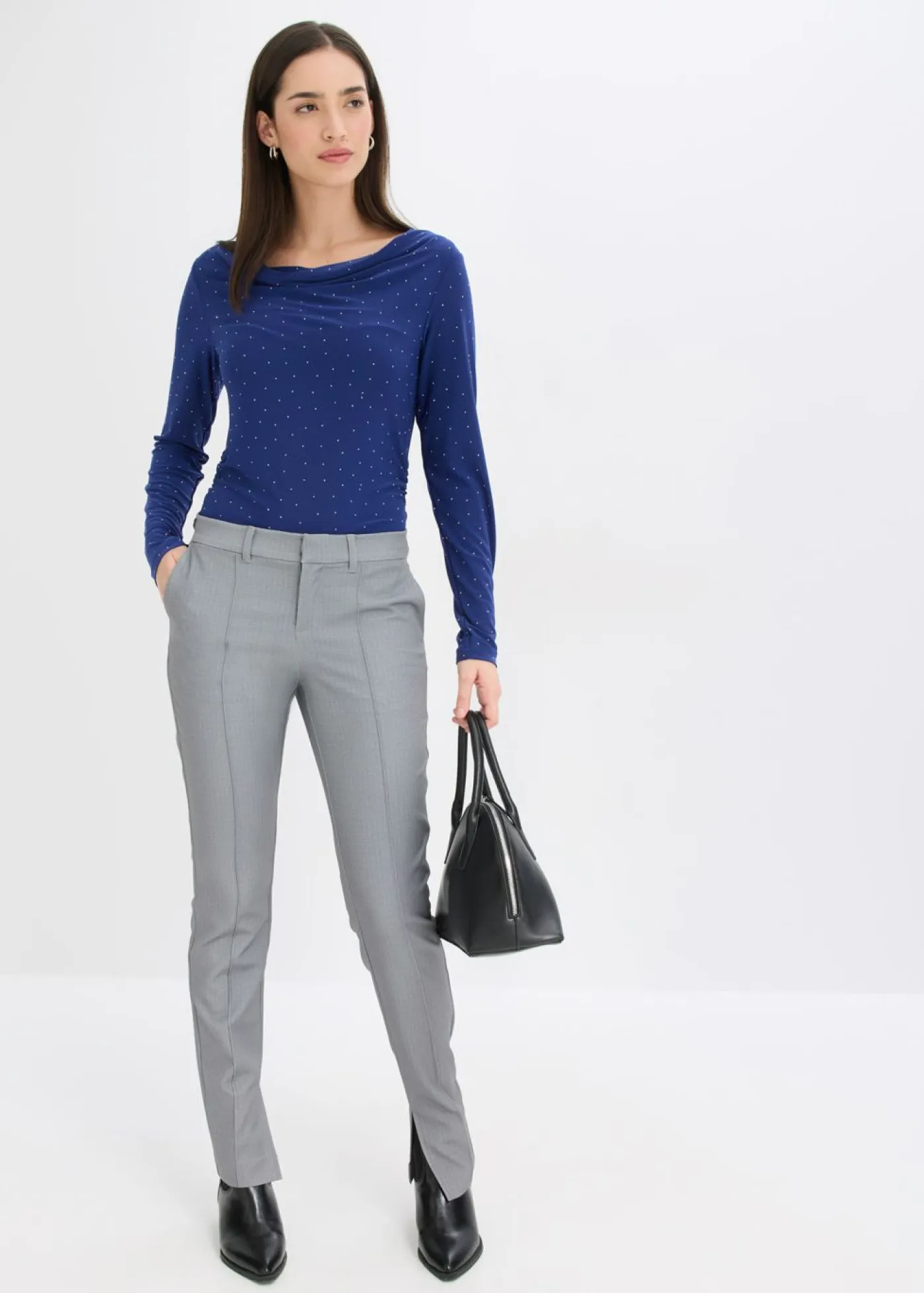 bonprix bonprix Camisetas>Camiseta de manga larga azul oxford topos