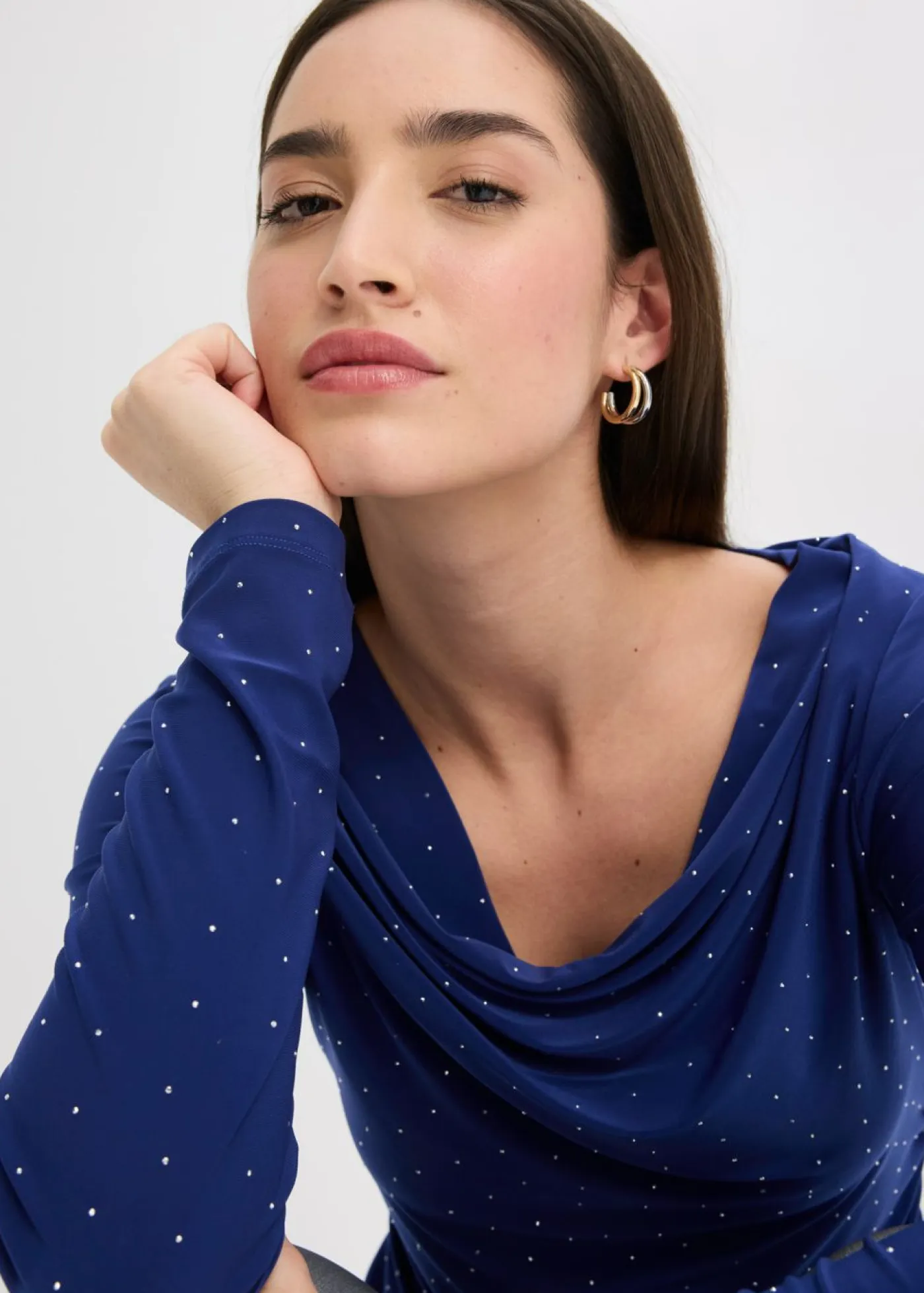 bonprix bonprix Camisetas>Camiseta de manga larga azul oxford topos