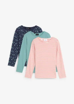bonprix bonprix Ropa 2 A 9 Años·Camisetas|Ropa 2 A 9 Años·Multipack>Camiseta de manga larga azul marino+salvia ahumado+rosa ahumado