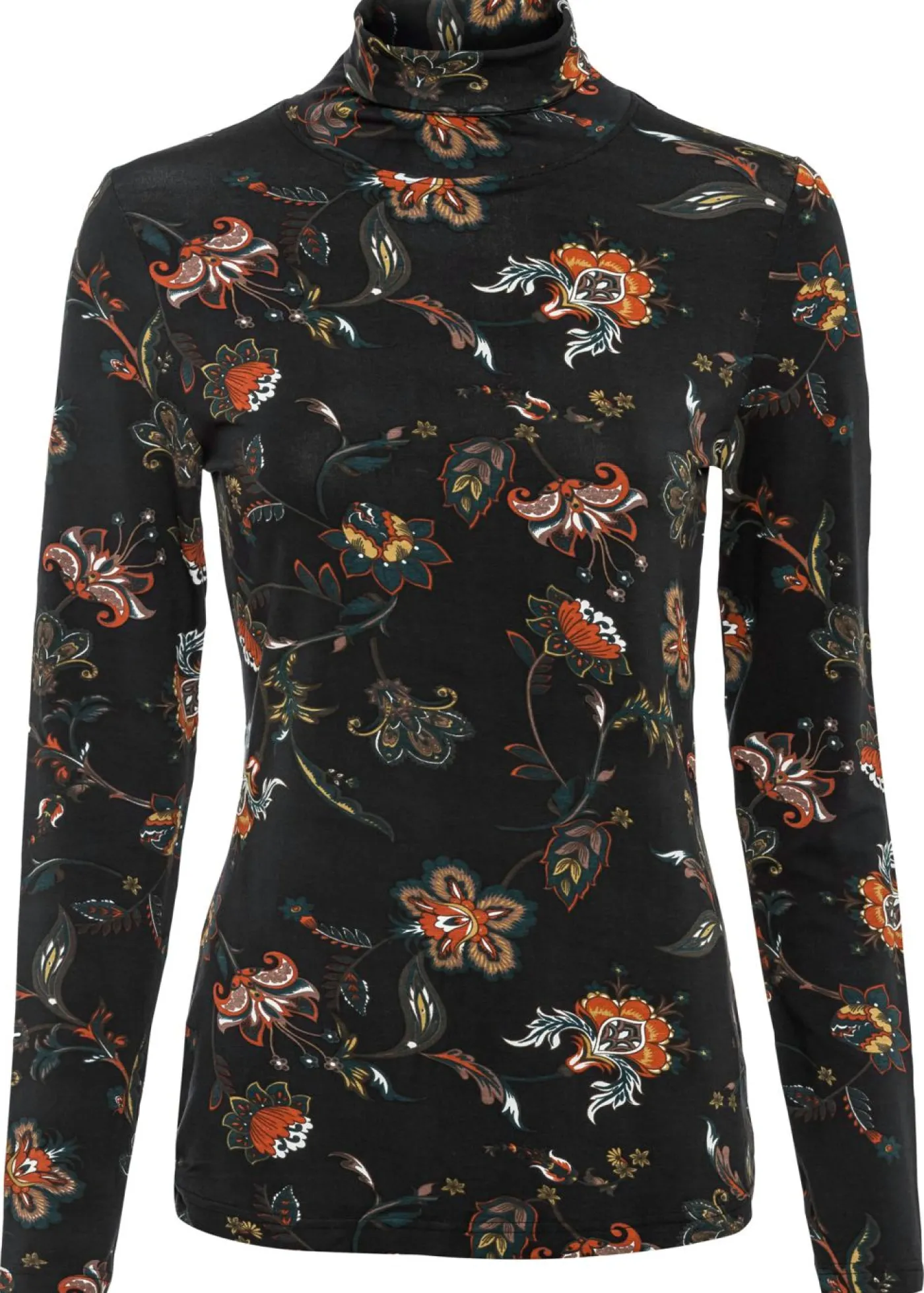 bonprix bonprix Camisetas>Camiseta de manga larga con cuello vuelto Negro de flores