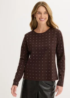 Mujer bonprix bonprix Camiseta de manga larga con aplicación de piedras brillantes