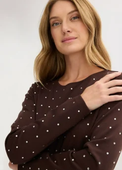 Mujer bonprix bonprix Camiseta de manga larga con aplicación de piedras brillantes