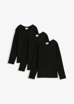 bonprix bonprix Ropa 9 A 16 Años·Camisetas|Ropa 9 A 16 Años·Packs De Ropa>Camiseta de manga larga con algodón orgánico (3 unidades) Negro-negro-negro