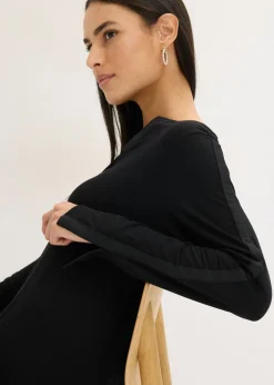 Mujer bonprix bonprix Camiseta de manga larga con ribete de satén