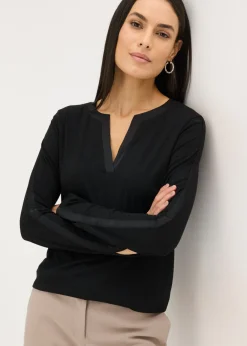 Mujer bonprix bonprix Camiseta de manga larga con ribete de satén