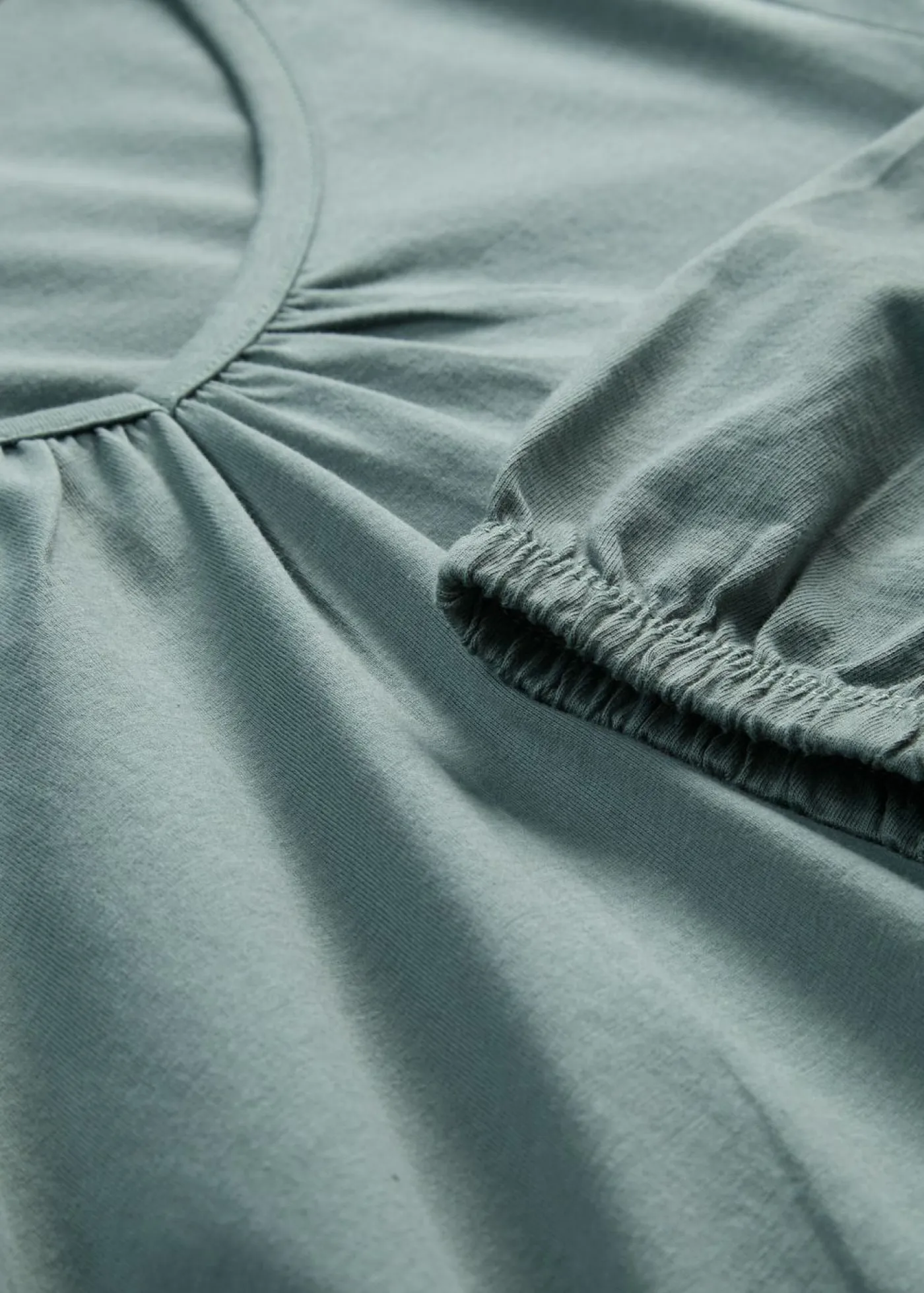 bonprix bonprix Camisetas>Camiseta de manga larga con elástico de algodón puro Verde eucalipto