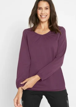 Mujer bonprix bonprix Camiseta de manga larga con elástico de algodón puro