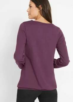 Mujer bonprix bonprix Camiseta de manga larga con elástico de algodón puro