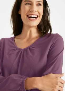 Mujer bonprix bonprix Camiseta de manga larga con elástico de algodón puro