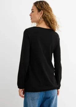 Mujer bonprix bonprix Camiseta de manga larga con elástico de algodón puro