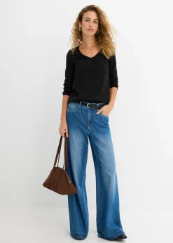 Mujer bonprix bonprix Camiseta de manga larga con elástico de algodón puro