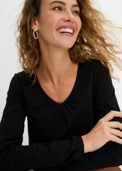 Mujer bonprix bonprix Camiseta de manga larga con elástico de algodón puro