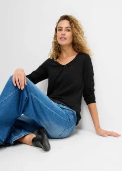 Mujer bonprix bonprix Camiseta de manga larga con elástico de algodón puro