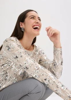 Mujer bonprix bonprix Camiseta de manga larga con lentejuelas