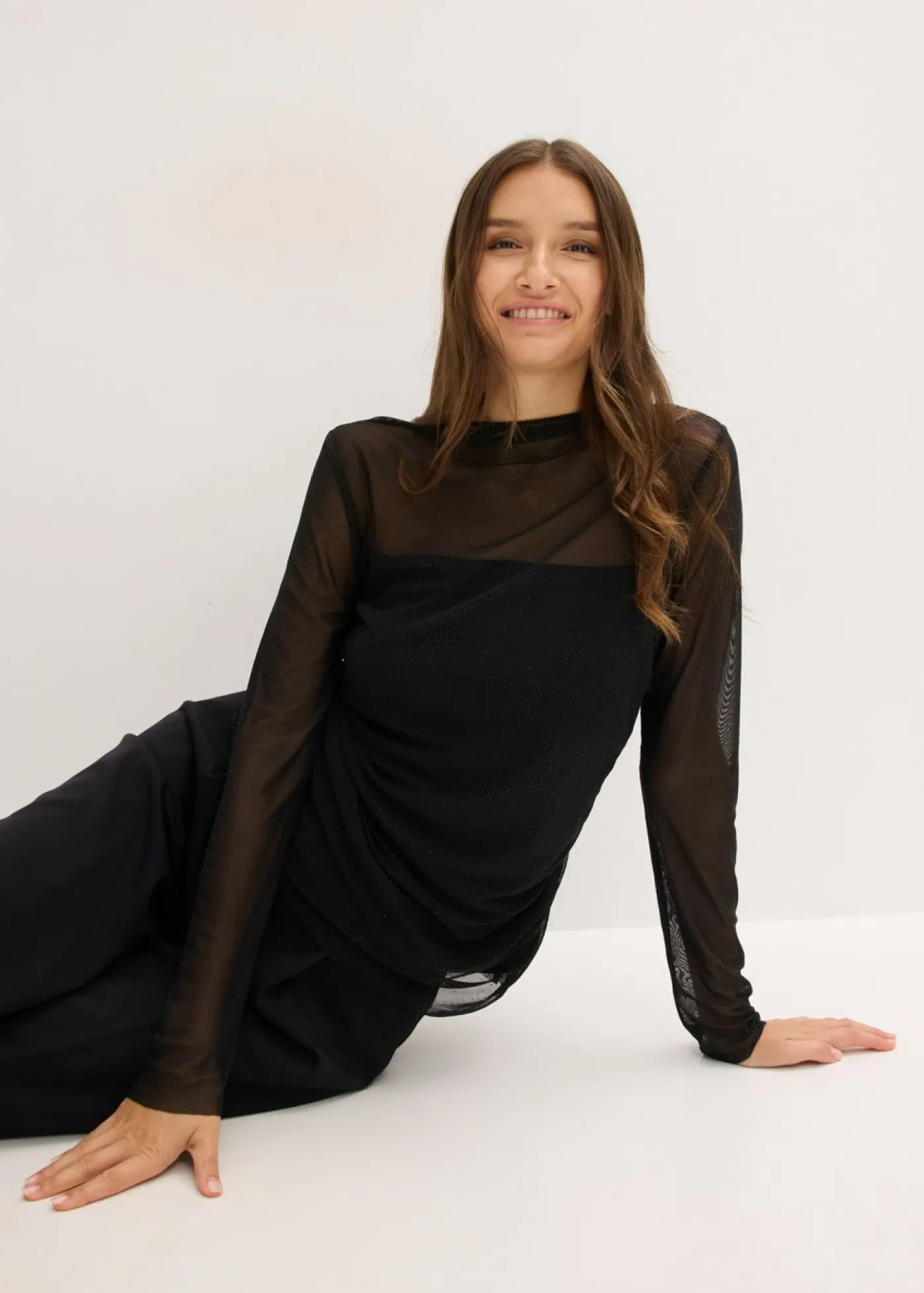 bonprix bonprix Camisetas>Camiseta de manga larga con delicada malla Negro